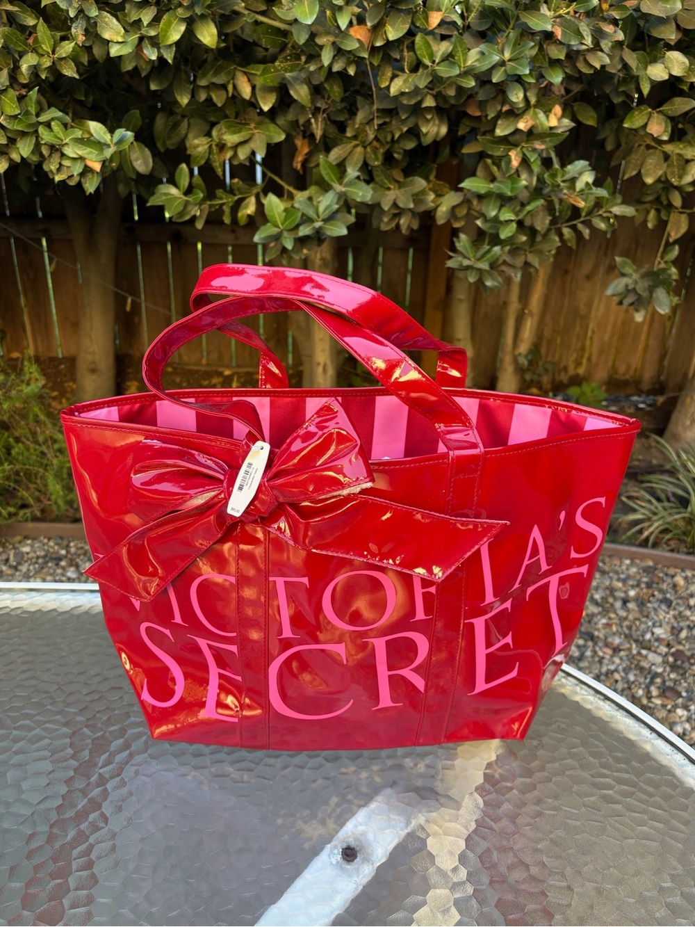 NWT Victoria's Secret Red Patent Tote Bag with Bow